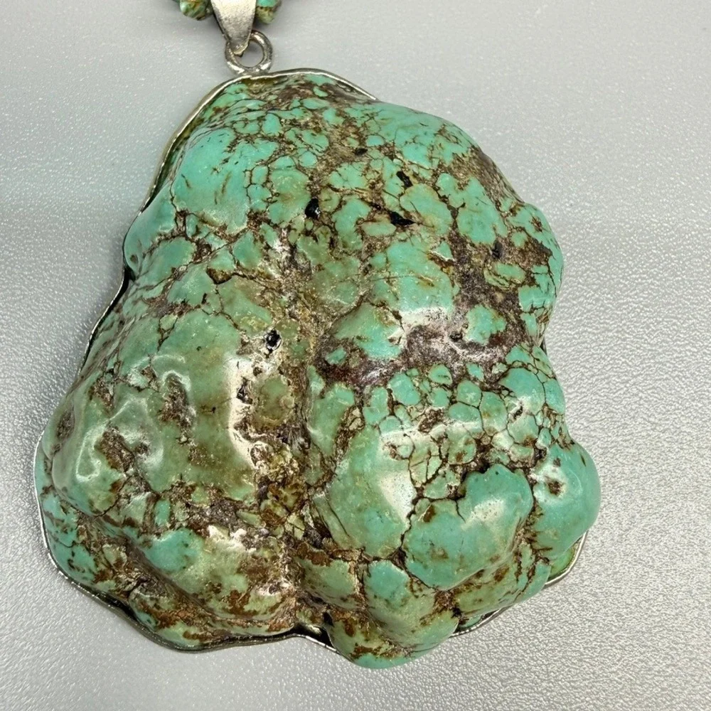 Large Chunky Turquoise Nugget and Chip Pendant Necklace 18